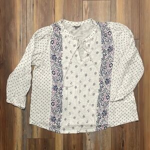 Women’s Lucky White, Purple, and Blue Relaxed Tie Front Blouse
